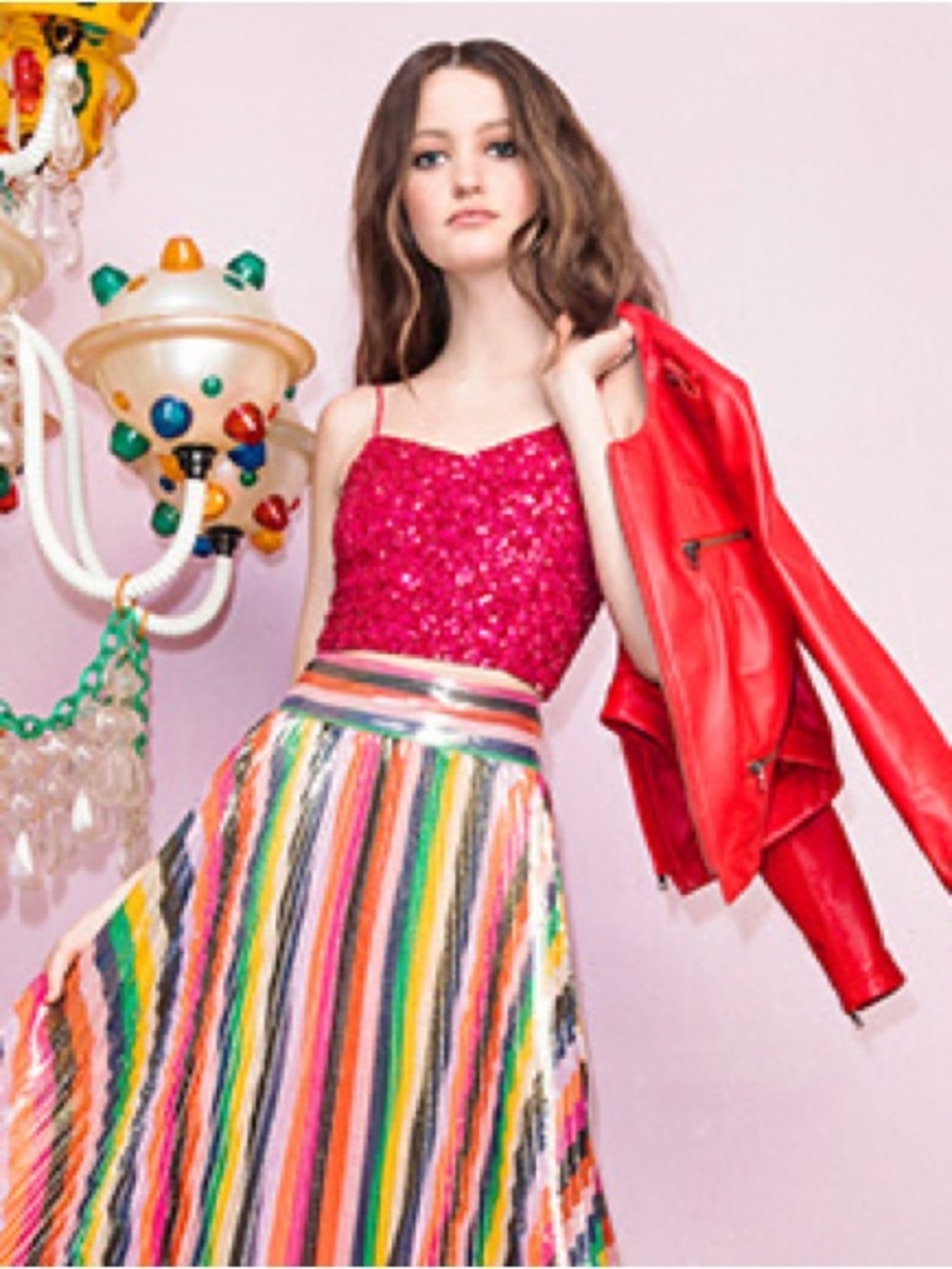 Alice + Olivia Katz Sunburst Pleated Metallic Stripe Midi Skirt - Picture 10 of 16